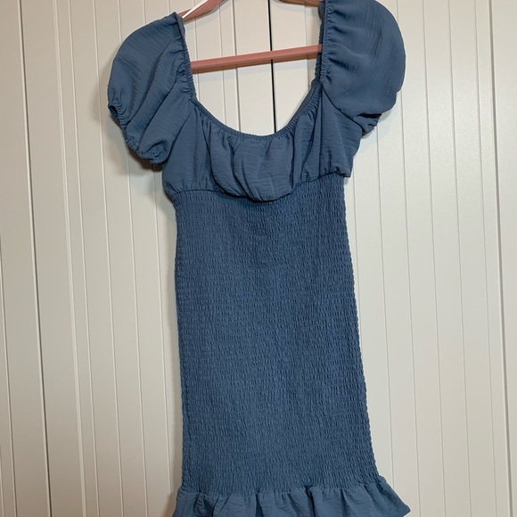 Chic Blue Puff Sleeve Dress by Love Tree - Picture 2 of 3